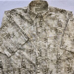 VTG Natural Issue Mens M Shirt Beige Tribal Aztec Abstract Cotton Retro 90s Y2K